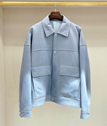 韩国包税潮牌wooyoungmiss24蓝色羊皮口袋皮夹克皮衣