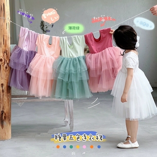 24夏季儿童纯色公主裙连衣裙女童短袖芭蕾舞糖果色蓬蓬蛋糕裙