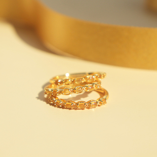 恭喜发财天然黄水晶宝石，戒指原创设计开口纯银尾戒指环，女小众
