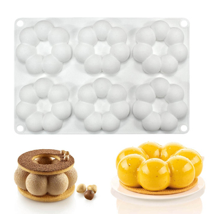 6连花瓣甜甜圈硅胶模具DIY巧克力花朵形烘焙白色法式甜品蛋糕磨具