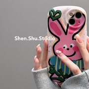 可爱趣味兔子卡通适用iphone15promax手机壳苹果1413pro硅胶保护套12女款11创意小众14pro全包椭圆软壳13