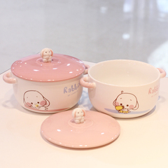 创意卡通泡面碗带盖有盖陶瓷可爱家用个性大号泡方便面日式双耳碗