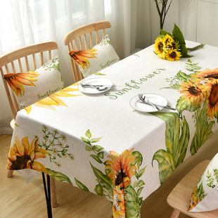 桌布向日葵田园美式餐桌椅子套罩茶几桌布布艺棉麻长方形防烫