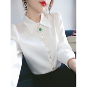 气质雪纺白衬衫女设计感小众高端职业女装，2024年通勤韩版衬衣