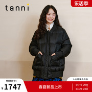 tanni商场同款白鹅绒黑色通勤宽松可脱卸帽短款羽绒服TL31DJ602A