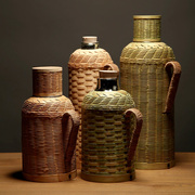 竹编热水瓶复古暖水壶，开水瓶保温壶，软木塞玻璃内胆暖壶