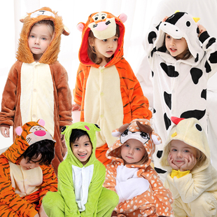 男童睡衣秋冬连体法兰绒老虎，表演服装儿童动物演出服青蛙狮子猪牛