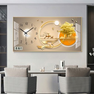 万年历静音钟表客厅免打孔创意日历简约现代餐厅家福挂画带温度计