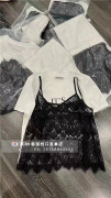 韩国货2024春季白色圆领字短袖T配黑色蕾丝吊带两件套女