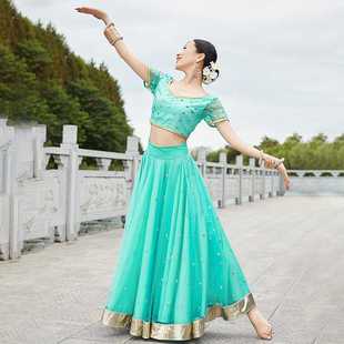依曼印度舞演出服套装，楞哈纱丽大摆裙，上衣头纱异域风情西域尼