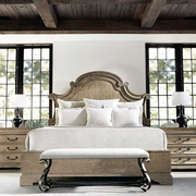 美式复古实木床双人床1.8米主卧雕花大床法式原木橡木大床定制1.5