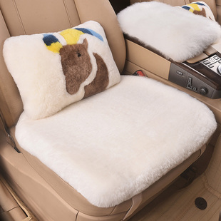 冬季汽车坐垫纯羊毛单片，无靠背三件套真皮毛，一体加厚保暖后排座垫