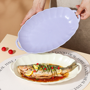 大号陶瓷蒸鱼盘子家用菜盘长方形双耳鱼盘高级感轻奢餐具创意盘子