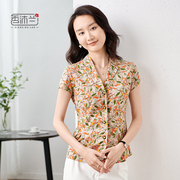 「香沐兰款」2024年夏季女上衣印花大码气质复古短袖衬衫