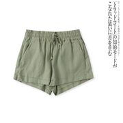 棉麻短裤夏季外贸女系带，松紧高腰口袋，宽松显瘦休闲裤28050