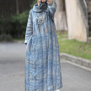 中式改良旗袍宽松大码亚麻连衣裙民族风薄款复古盘扣长袖显瘦长袍
