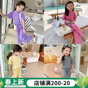 女童夏装套装2023儿童，夏天纯色简约衣服女宝宝夏季运动两件套