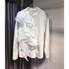 蕾丝拼接荷叶边立领衬衫，女2023秋装，韩版设计感洋气衬衣上衣