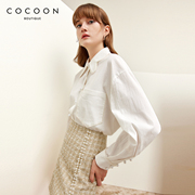 miss COCOON白色上衣秋冬装时尚减龄娃娃领长袖衬衫