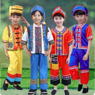 六一儿童苗族演出服男童傣族彝族葫芦丝表演服小男童佤族短袖套装