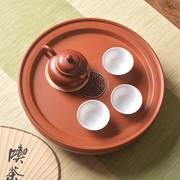 潮汕复古朱泥储水茶盘双层圆形，传统工夫干湿，泡两用茶台茶海家用