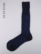 TIVAT 蓝色条纹西装袜男士商务正装袜子中长筒丝光棉绅士舒适