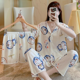 tyk1-女士夏季短袖，睡衣三件套韩版甜美可爱卡通家居服