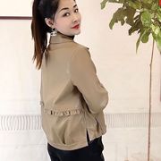 春秋女士短款皮衣外套2024夹克POLO领时尚宽松洋气小个子百搭上衣