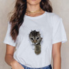 3D cat tee3D卡通小猫咪ins女款简约性感可爱圆领 大码t恤女短袖