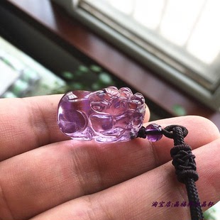 天然紫水晶貔貅吊坠挂件水晶，貔貅项链项坠水晶男女吊坠自然拍摄