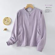 韩国V领短款外套简约棒球服开衫女显瘦休闲时尚百搭洋气紫色卫衣