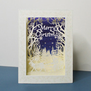 立体圣诞卡片日本欧式圣诞节闪亮驯鹿圣诞老人，高端纸雕贺卡送客户