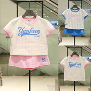 MLB女童短袖裙裤套装韩国24夏季宽松运动两件套条纹网球棒球