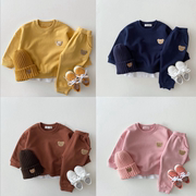 韩版秋冬装儿童可爱小熊，圆领卫衣裤子，运动加绒套装宝宝卡通两件套