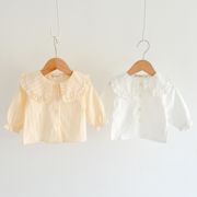 女宝宝衬衫秋装2022洋气时髦婴幼儿白色上衣长袖棉质衬衣