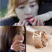 18k玫瑰金山茶花戒指，女日韩钛钢，指环对戒食指婚戒