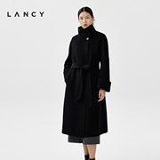 lancy朗姿2023秋冬黑色，经典双面呢羊毛大衣，女士气质毛呢外套