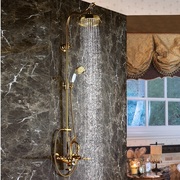 镀金色淋浴花洒套装可升降冷热双控水龙头壁挂式大天鹅豪华淋浴柱