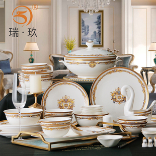 唐山骨瓷餐具欧式家用碗盘，碟子碗自由搭配组合碗碟餐具盘子菜盘