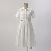 2023夏季女装民族风镂空刺绣法式拼接连衣裙纯白色衬衫中长裙