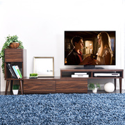 简易电视柜简约可伸缩小户型卧室电视机柜茶几组合胡桃实木色