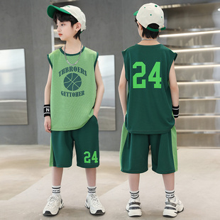 男童夏季篮球服套装，中大童无袖背心，运动速干衣两件套儿童球衣