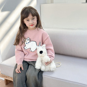 艾摩贝贝童装2023冬季女童，品质绵羊毛针织卡通可爱刺绣猫咪毛衣
