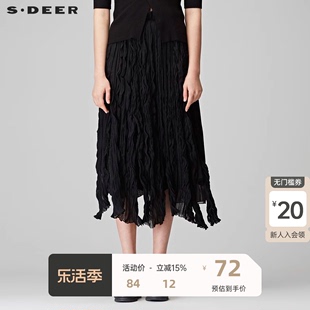 sdeer圣迪奥装秋装肌理层次雪纺拼接不规则长裙女装S18181102