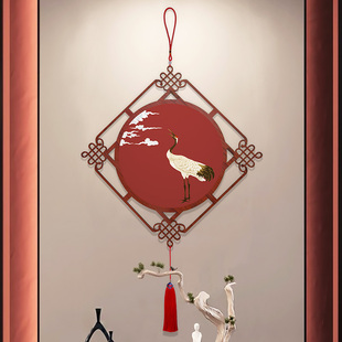 中国红仙鹤吉祥中国结大挂件，新中式玄关过道，装饰画客餐厅书房挂饰