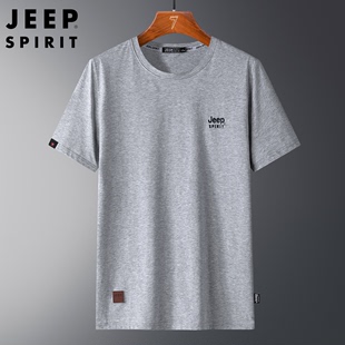 jeep夏季纯棉短袖t恤男士，半截袖圆领，宽松体恤老爸休闲运动上衣男