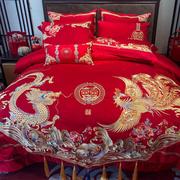 家纺龙凤四件套结婚床上用品大红色被套女方嫁妆叠石桥家纺