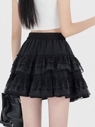 黑色蕾丝蛋糕半身裙，女夏季2024小个子高腰，显瘦芭蕾风蓬蓬短裙