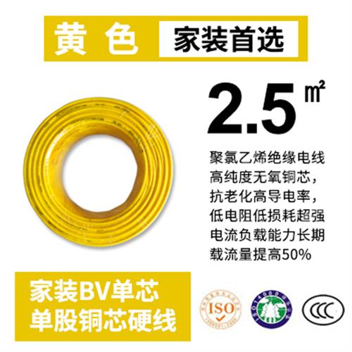 电线2.5平方铜芯BV线4平方单股家用铜线软线1.5/6/10纯铜单芯电缆