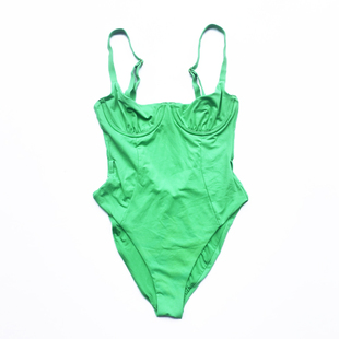 澳洲时尚性感三角钢托连体游泳衣少女简约鲜绿色聚拢显瘦海滩度假